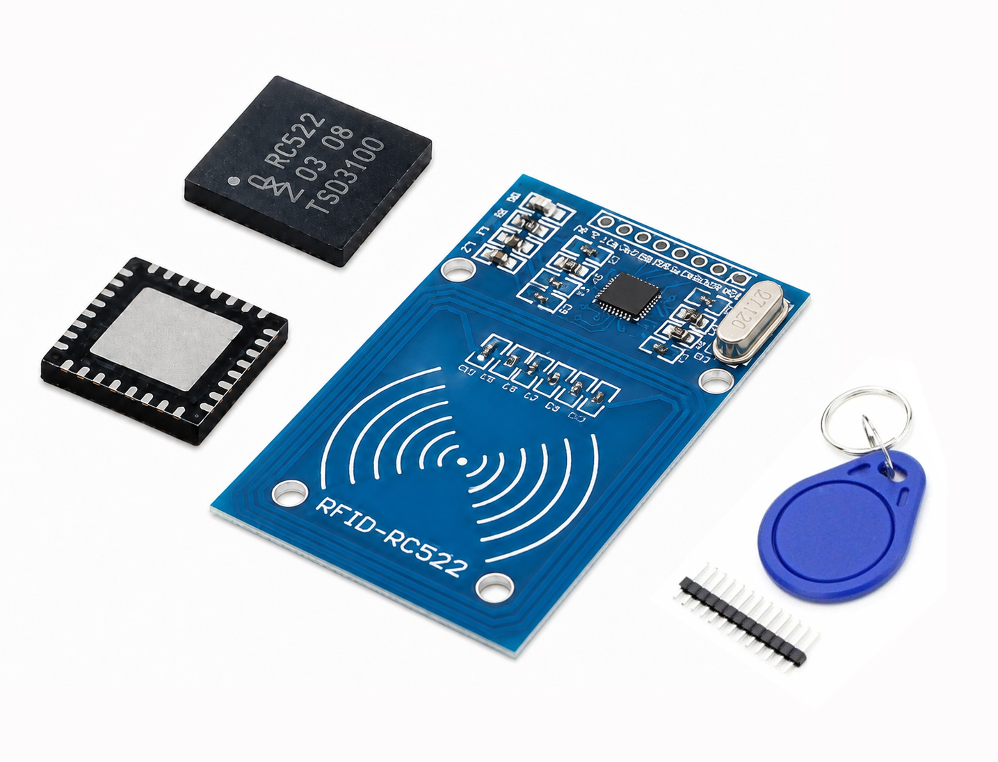 Engineer testing an RC522 RFID module while evaluating the MFRC52202HN1 pinout and an NF522 reader redesign