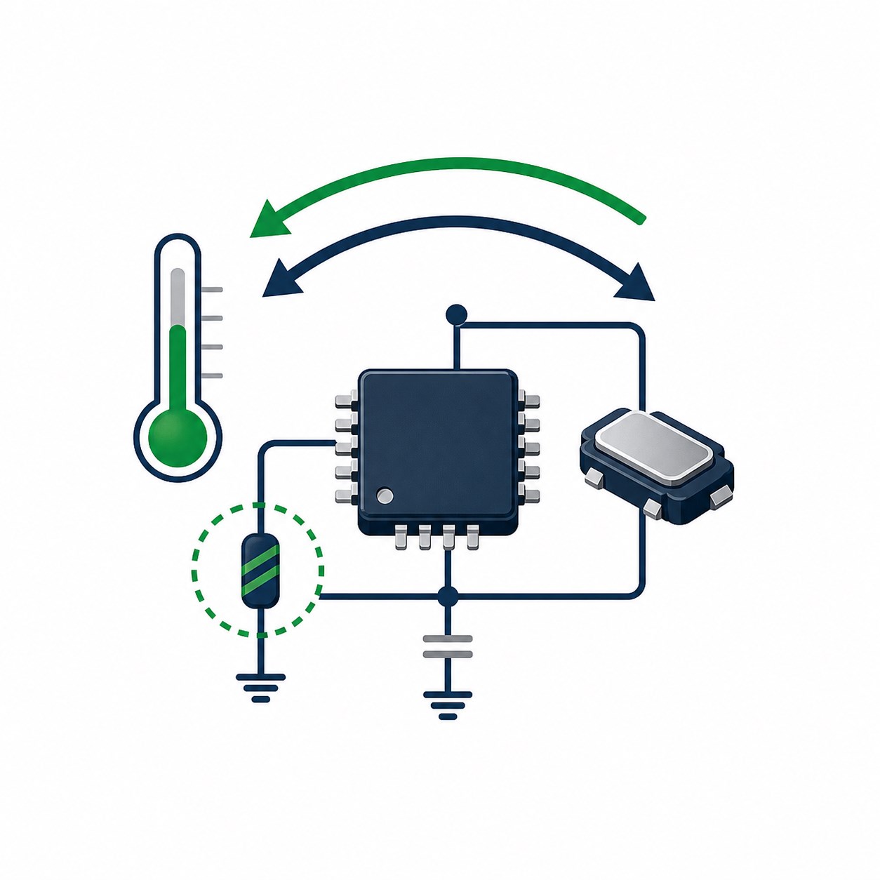 Analog temperature compensation using a chip NTC thermistor